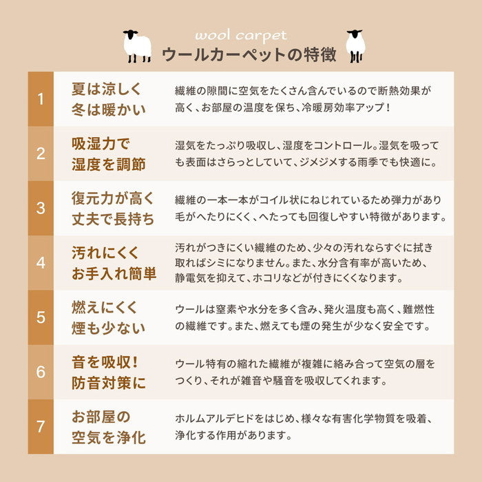 敷き詰めカーペット オペラ 江戸間8帖 8畳 防炎 防ダニ 抗菌 防臭 ウールカーペット 日本製 hig-600023580x