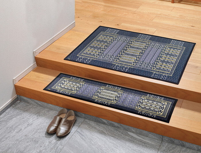 国産い草玄関マット 裏貼り オリエンタル 約60×90cm ブルー hig-81816302xの画像