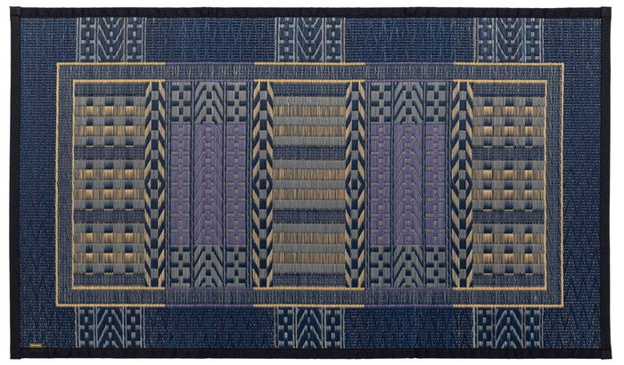 国産い草玄関マット 裏貼り オリエンタル 約60×90cm ブルー hig-81816302xの画像