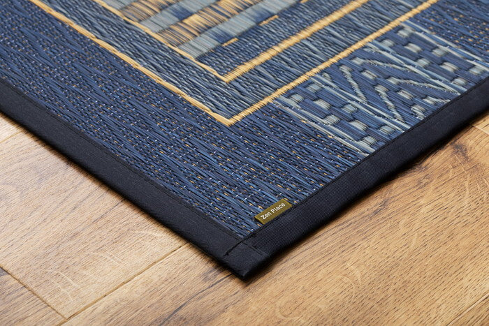 国産い草玄関マット 裏貼り オリエンタル 約60×90cm ブルー hig-81816302xの画像