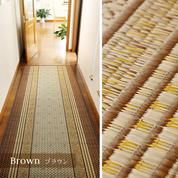 国産 い草 廊下敷き マット エルモード 約80×740cm 裏貼り 滑り止め加工 ロングマット hig-81830265xの画像