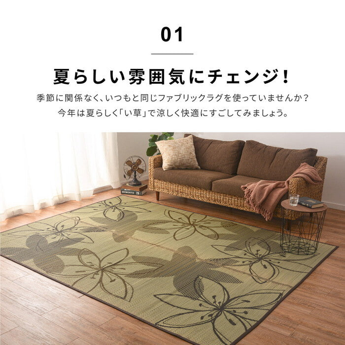 い草ラグ 裏貼り フェアリー 約230×230cm ブルー hig-81833904xの画像