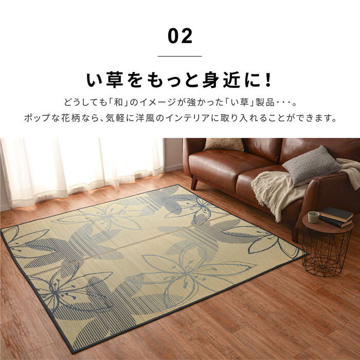 い草ラグ 裏貼り フェアリー 約230×230cm ブルー hig-81833904xの画像
