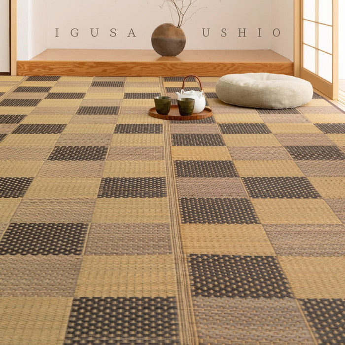 い草カーペット うしお 約261×352cm 江戸間 6畳 6帖 敷き詰め 柄上敷き 花ござ い草ラグ 和モダン 市松模様 hig-81897760xの画像