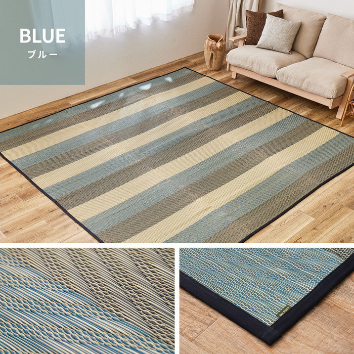 国産 い草ラグ レーヴ 約261×261cm 裏貼り 滑り止め加工 江戸間4.5帖 4.5畳 い草カーペット 上敷き 花ござ ストライプ柄 hig-81938202xの画像