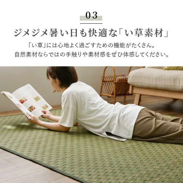 い草カーペット 若月 約286×382cm 本間 6畳 6帖 敷き詰め 柄上敷き 花ござ い草ラグ 和モダン 市松模様 hig-81950160xの画像