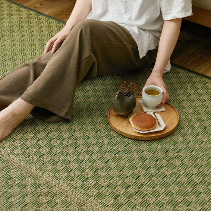 い草カーペット 若月 約174×261cm 江戸間 3畳 3帖 敷き詰め 柄上敷き 花ござ い草ラグ 和モダン 市松模様 hig-81951730xの画像