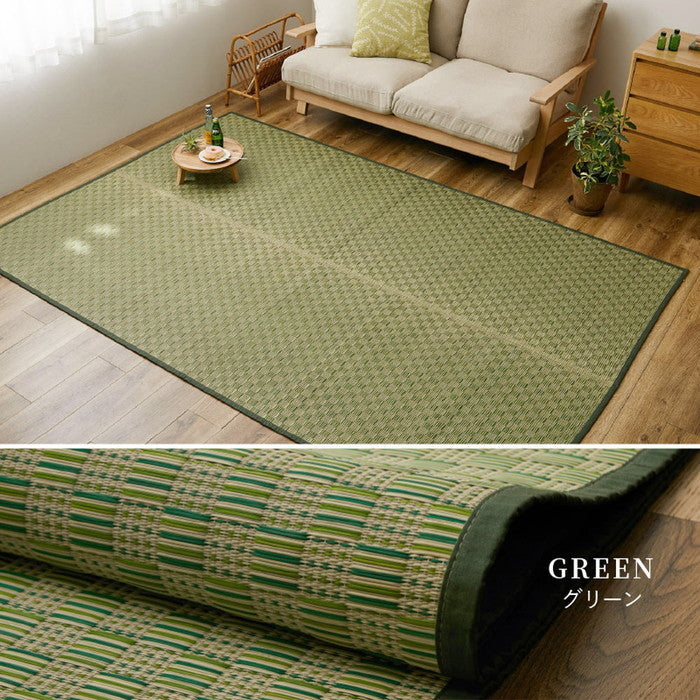 い草カーペット 若月 約261×352cm 江戸間 6畳 6帖 敷き詰め 柄上敷き 花ござ い草ラグ 和モダン 市松模様 hig-81951760xの画像