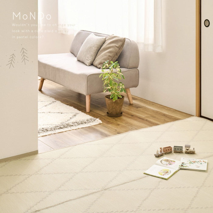 洗える い草風 カーペット モンド 江戸間 15帖 15畳 上敷き 花ござ パステルカラー hig-81968792xの画像