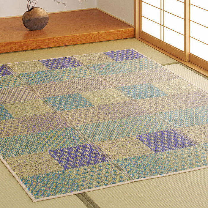い草ラグ 裏貼り 晴市松 はれいちまつ 約180×240cm ブルー グリーン hig-81971201xの画像