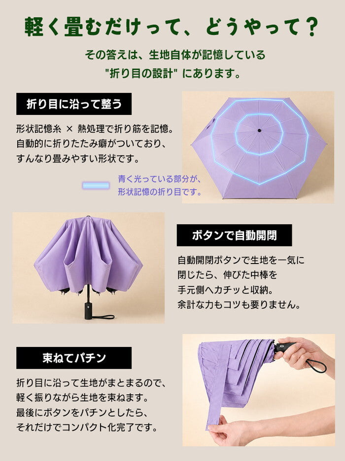 日傘 折りたたみ 完全遮光100% 晴雨兼用 軽量 レディース UPF50+ 遮熱 UVカット 折り畳み傘 コンパクト 紫外線対策 形状記憶 ワンタッチ収納 おしゃれ UPF50+・遮熱効果S45暑さ対策 icr-delico1の画像