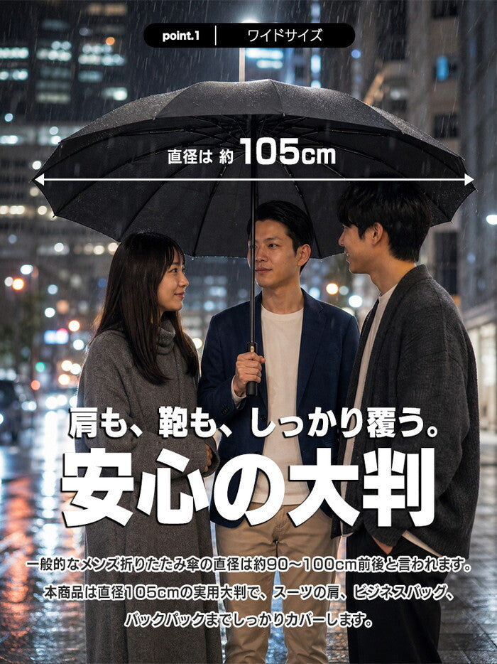 日傘 メンズ レディース 折りたたみ 完全遮光100% 晴雨兼用 耐風 UPF50+ UVカット 遮熱 軽量 折り畳み傘 ビジネス 通勤 大きめ 男性用 ワンタッチ 暑さ対策 delico icr-delico3の画像