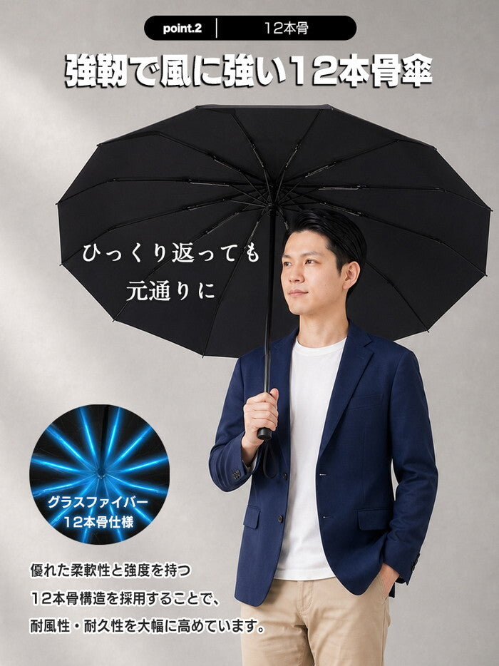日傘 メンズ レディース 折りたたみ 完全遮光100% 晴雨兼用 耐風 UPF50+ UVカット 遮熱 軽量 折り畳み傘 ビジネス 通勤 大きめ 男性用 ワンタッチ 暑さ対策 delico icr-delico3の画像