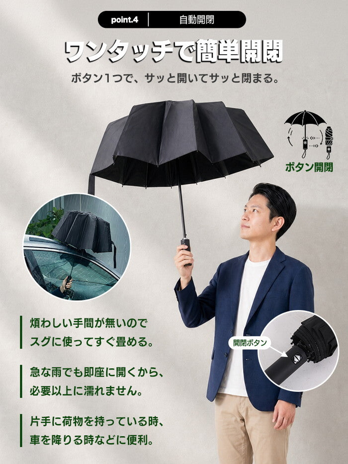 日傘 メンズ レディース 折りたたみ 完全遮光100% 晴雨兼用 耐風 UPF50+ UVカット 遮熱 軽量 折り畳み傘 ビジネス 通勤 大きめ 男性用 ワンタッチ 暑さ対策 delico icr-delico3の画像
