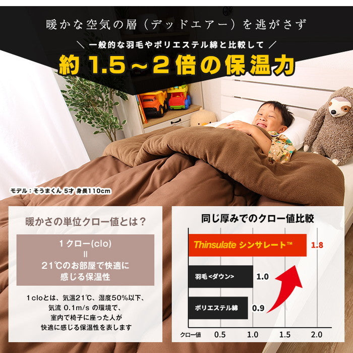 高機能中綿素材シンサレートTM.使用 掛け布団 衿裏地フリース生地 スモールシングル ショート 140x200 icr-thinf-jrの画像