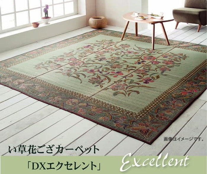 い草 畳 自然素材 カーペット ラグ インテリア 夏用 節電 無地 涼しい エレガンス柄 和モダン柄 アジア系柄 花 立体感 江戸間3畳 約174×261cm ihk-1030240010302の画像