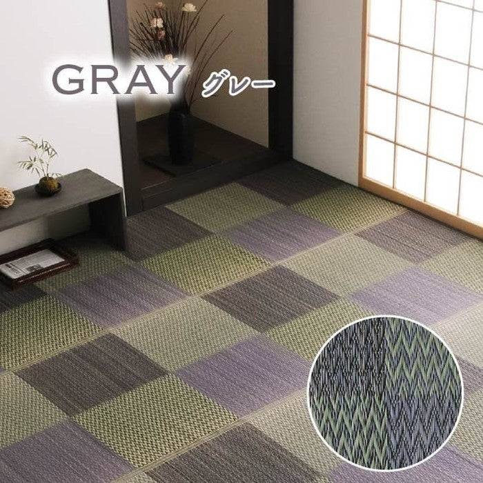 い草ラグ 花ござ カーペット ラグ 3畳 格子柄 市松柄 ピーア 江戸間3畳 約174×261cm ブルー ブラウン グレー ihk-1030880040302の画像