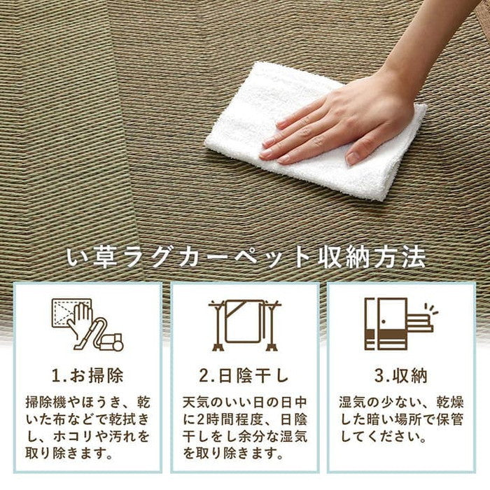 い草ラグ 花ござ カーペット 格子柄 ナチュラル シンプル 和室 抗菌防臭 消臭 お手入れ簡単 夏快適さらさら 江戸間3畳 約174×261cm レイクブルー ブラウン ihk-1031280040302の画像