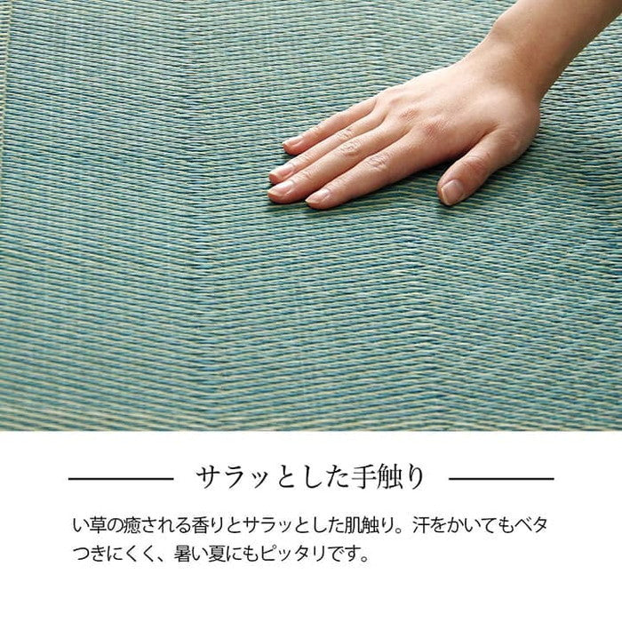 い草ラグ 花ござ カーペット 格子柄 ナチュラル シンプル 和室 抗菌防臭 消臭 お手入れ簡単 夏快適さらさら 本間3畳 約191×286cm レイクブルー ブラウン ihk-1031280041102の画像