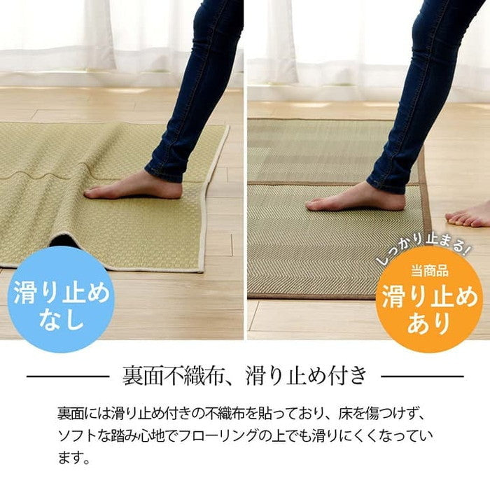 い草ラグ 花ござ カーペット 格子柄 ナチュラル シンプル 和室 洋室 裏不織布滑り止め 滑りにくい 抗菌防臭 消臭 お手入れ簡単 夏快適さらさら 江戸間3畳 約174×261cm レイクブルー ブラウン ihk-1031290040302の画像