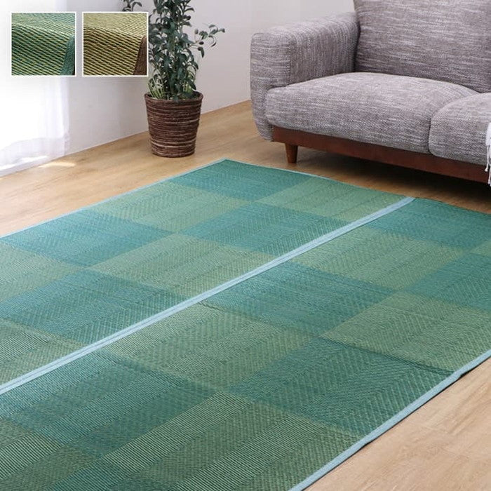 い草ラグ 花ござ カーペット 格子柄 ナチュラル シンプル 和室 洋室 裏不織布滑り止め 滑りにくい 抗菌防臭 消臭 お手入れ簡単 夏快適さらさら 本間3畳 約191×286cm レイクブルー ブラウン ihk-1031290041102の画像