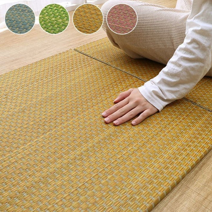 置き畳 ユニット畳 い草 簡単 軽量 コンパクト パステル 子供部屋 キッズ ルーム キッチン マット 約60×60cm 4枚組 ブルー グリーン ピンク イエロー ihk-1040070040509の画像