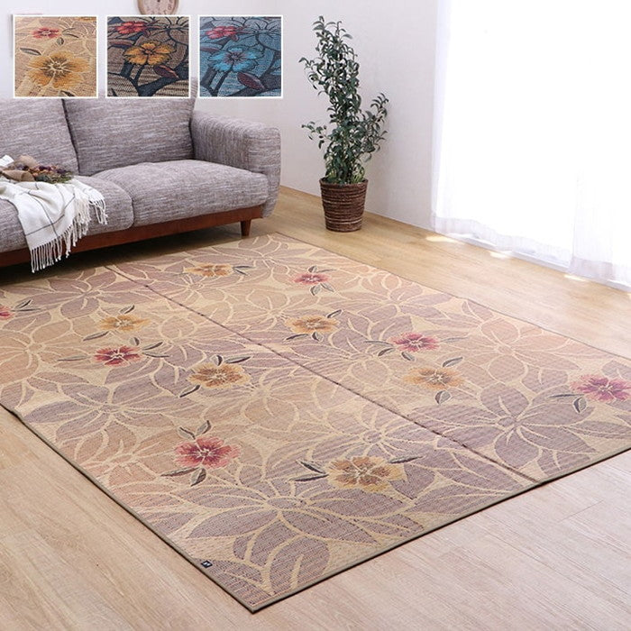 純国産 袋織い草ラグカーペット なでしこ 約191×191cm ベージュ ブラック ブルー ihk-1050060023604の画像