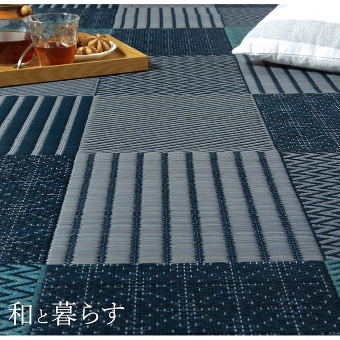 ラグ い草 国産 純国産 日本製 モダン 抗菌防臭 自然素材 パッチワーク 約191×250cm ベージュ ブルー ブラウン ihk-1050110023904の画像