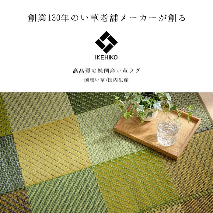 ラグ 純国産 国産 日本製 い草 抗菌防臭 自然素材 モダン DXカラフルブロック 約191×250cm ブルー グリーン グレー ihk-1050140043904の画像