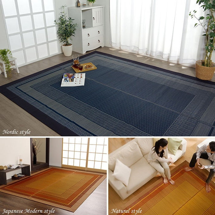 ラグ 国産 純国産 日本製 い草 モダン 抗菌防臭 自然素材 約176×230cm ベージュ ネイビー ワイン ihk-1050790023104の画像