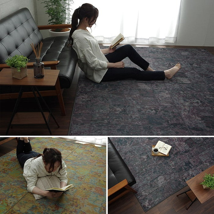 ラグ い草 ヴィンテージ 純国産 国産 日本製 ウレタン 抗菌防臭 自然素材 約191×191cm グリーン グレー ihk-1051500123604の画像