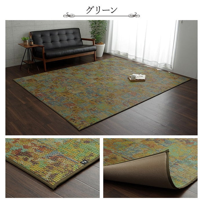 ラグ い草 ヴィンテージ 純国産 国産 日本製 ウレタン 抗菌防臭 自然素材 約191×191cm グリーン グレー ihk-1051500123604の画像