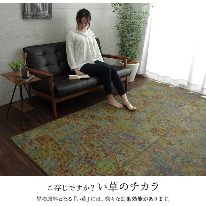 ラグ い草 ヴィンテージ 純国産 国産 日本製 ウレタン 抗菌防臭 自然素材 約191×191cm グリーン グレー ihk-1051500123604の画像
