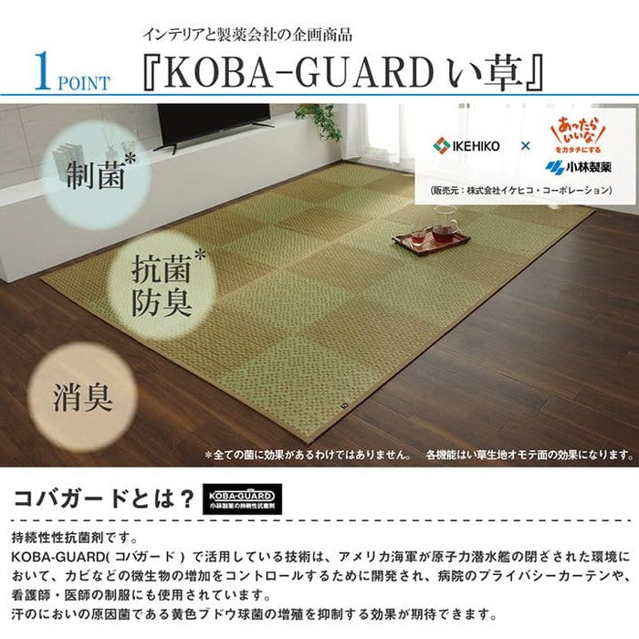 ラグ 国産 純国産 日本製 小林製薬 持続性抗菌剤 KOBA-GUARD 制菌 抗菌防臭 夏 い草 市松 モダン 滑り止め 不織布 約191×191cm ベージュ グリーン グレー ihk-1051530023604