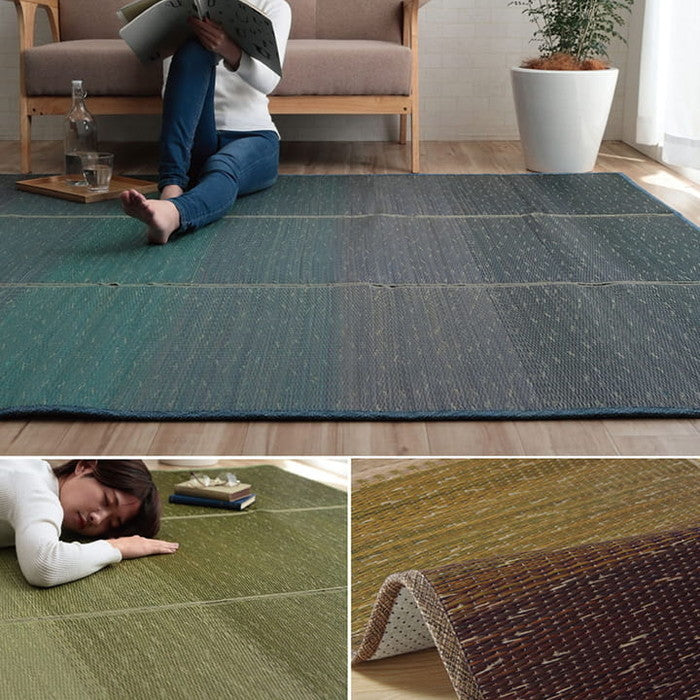 ラグ マット 小林製薬 持続性抗菌剤 KOBA-GUARD 制菌 抗菌防臭 滑り止め 不織布 夏 い草 グラデーション 約60×180cm ブルー ブラウン グリーン オレンジ ihk-1060470041206の画像