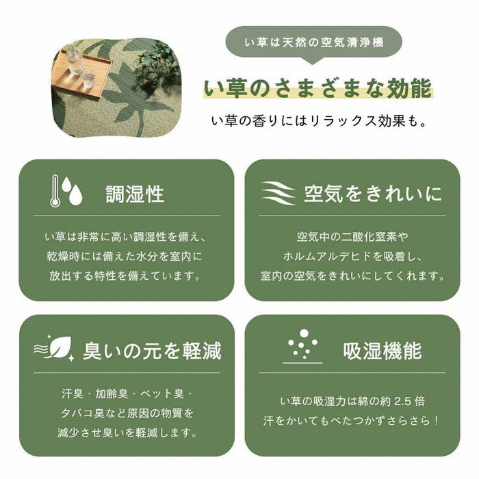 ラグ 正方形 い草 リーフ 自然素材 抗菌防臭 滑り止め不織布 約191×191cm グリーン グレー ネイビー ワイン ihk-1060710123604の画像