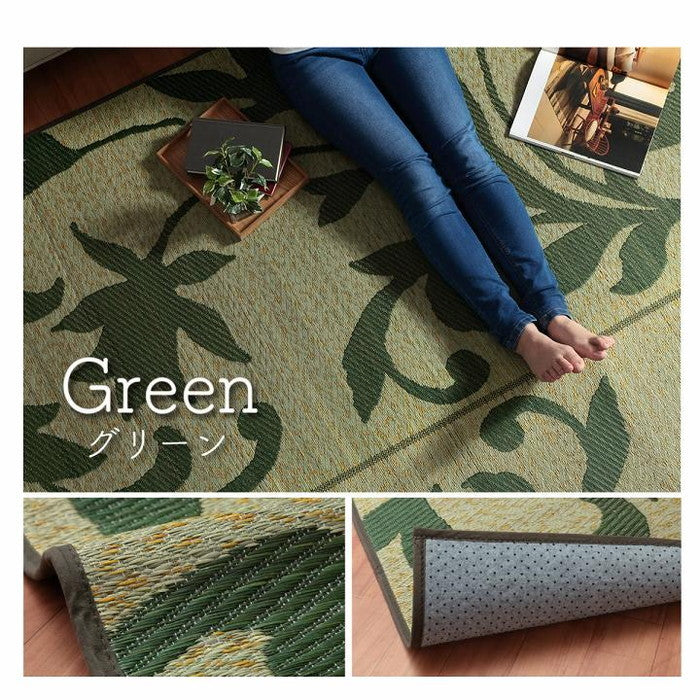ラグ 正方形 い草 リーフ 自然素材 抗菌防臭 滑り止め不織布 約191×191cm グリーン グレー ネイビー ワイン ihk-1060710123604の画像