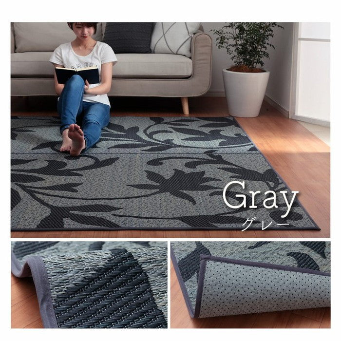 ラグ 正方形 い草 リーフ 自然素材 抗菌防臭 滑り止め不織布 約191×191cm グリーン グレー ネイビー ワイン ihk-1060710123604の画像