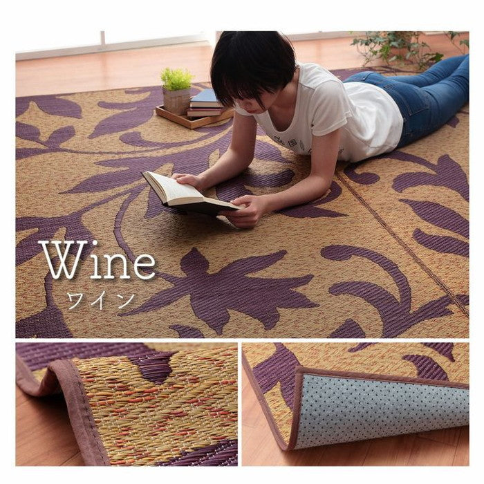 ラグ 正方形 い草 リーフ 自然素材 抗菌防臭 滑り止め不織布 約191×191cm グリーン グレー ネイビー ワイン ihk-1060710123604の画像