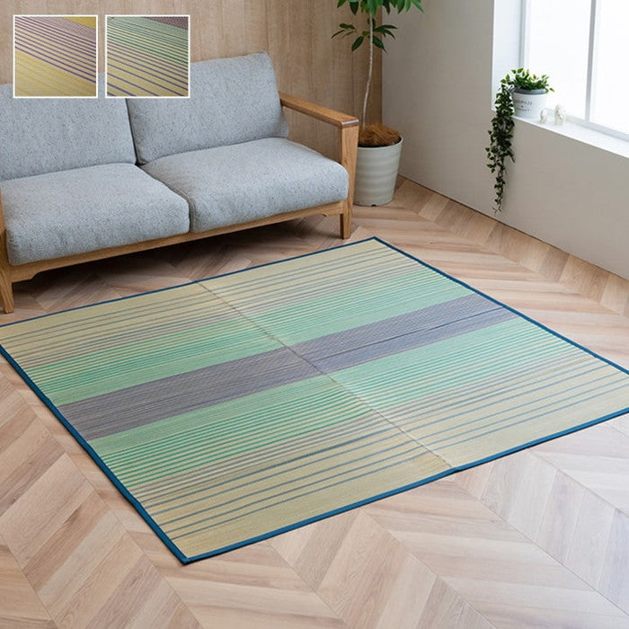 い草ラグ カーペット 約3畳 長方形 DXノース 約176×230cm 裏:不織布 ベージュ ブルー ihk-1060900023803の画像