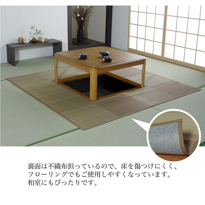 堀こたつ 掘りごたつ 堀り 炬燵 い草 ラグ 敷 市松 くり抜き 付属 マジックテープ 連結 裏 不織布 裏 不織布 約191×191cm 中抜き: 約90×90cm ベージュ ブルー ihk-1060960023603の画像