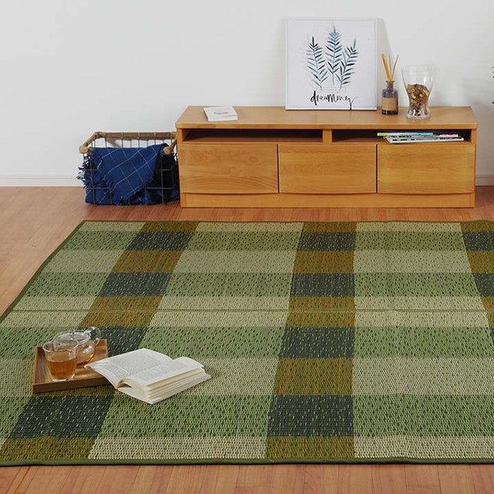 い草ラグ 消臭 カーペット 長方形 チェック 約191×250cm 裏:不織布 滑りにくい加工 チェックGN ihk-1061140124304の画像