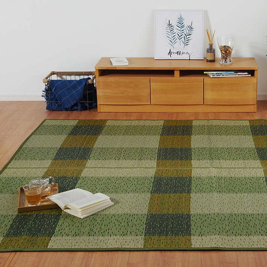 い草ラグ 消臭 カーペット 長方形 チェック 約191×250cm 裏:不織布 滑りにくい加工 チェックGN ihk-1061140124304の画像