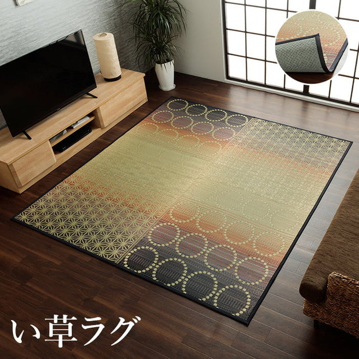 い草ラグ 和モダン柄 インテリア 節電 夏用 涼しい おしゃれ おすすめ 湿度調節 消臭効果 お手入れ簡単 約191×250cm オレンジ ihk-1061730204304の画像