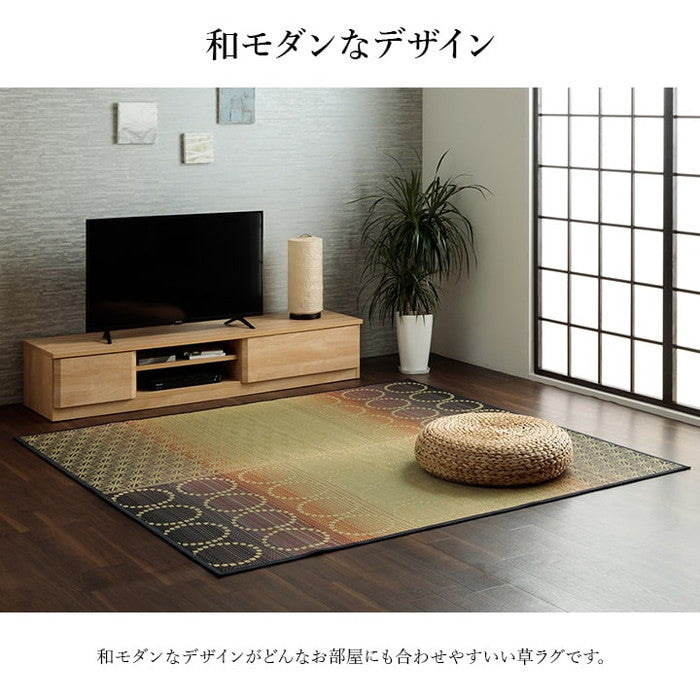 い草ラグ 和モダン柄 インテリア 節電 夏用 涼しい おしゃれ おすすめ 湿度調節 消臭効果 お手入れ簡単 約191×250cm オレンジ ihk-1061730204304の画像