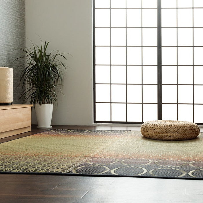 い草ラグ 和モダン柄 インテリア 節電 夏用 涼しい おしゃれ おすすめ 湿度調節 消臭効果 お手入れ簡単 約191×250cm オレンジ ihk-1061730204304の画像