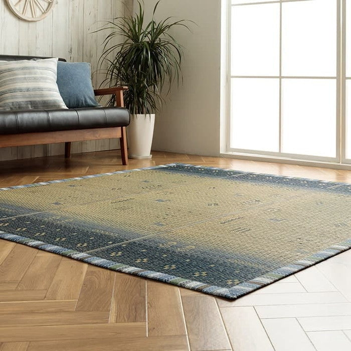 い草ラグ カーペット夏用 自然素材 節電 快適 インテリア ギャベル柄 シンプル おしゃれ おすすめ 湿度調節 消臭効果 お手入れ簡単 約180×240cm ブルー ブラウン ihk-1061930044104の画像