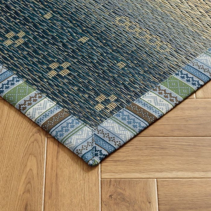 い草ラグ カーペット夏用 自然素材 節電 快適 インテリア ギャベル柄 シンプル おしゃれ おすすめ 湿度調節 消臭効果 お手入れ簡単 約180×240cm ブルー ブラウン ihk-1061930044104の画像