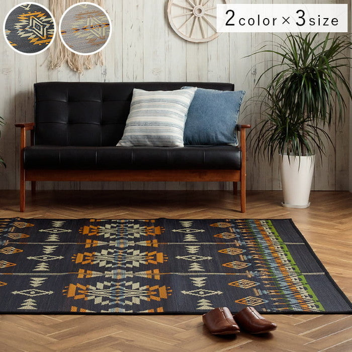 い草ラグ ヴィンテージ エスニック キリム柄 カッコイイ おしゃれ おすすめ 湿度調節 消臭効果 お手入れ簡単 約180×240cm ブラック グレー ihk-1061940034104の画像