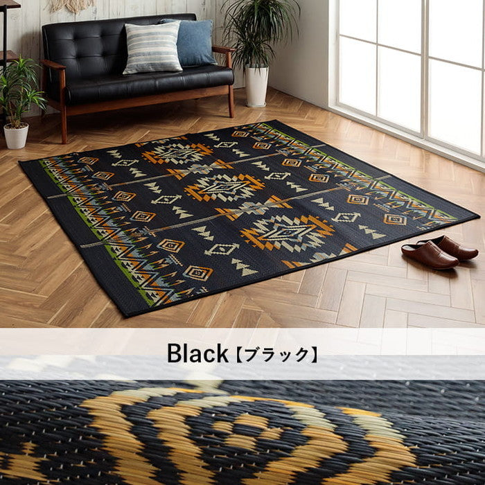 い草ラグ ヴィンテージ エスニック キリム柄 カッコイイ おしゃれ おすすめ 湿度調節 消臭効果 お手入れ簡単 約180×240cm ブラック グレー ihk-1061940034104の画像